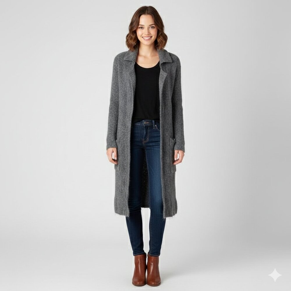 Aritzia Women's Long Cardigan Sweater Duster Mohair Wool Belted Whimsigoth